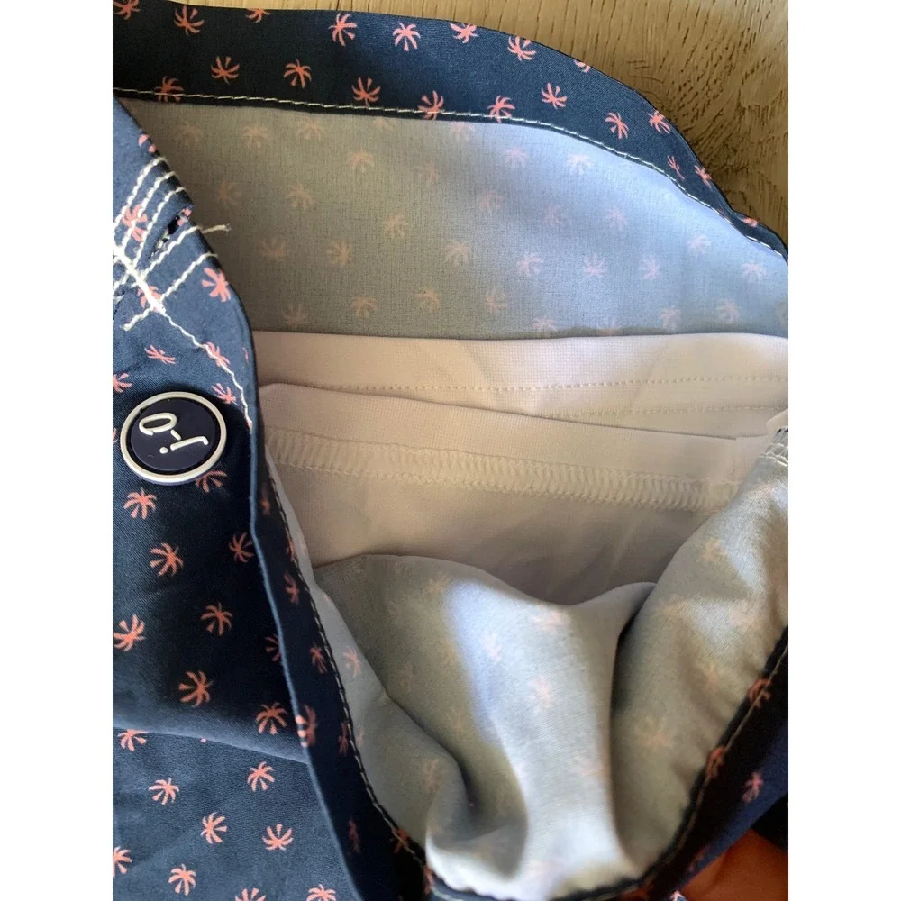 Johnnie-O Boys Navy Blue Pink Palm Tree Print‎ Swim Trunks Board Shorts Size 14